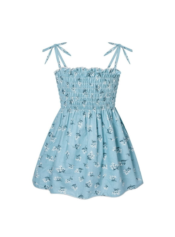 Toddler Sleeveless Dress Toddler Baby Girl Dress Cotton Ruffle Halter Sleeveless Dresses Kids Summer Sundress Blue,4-5 Years