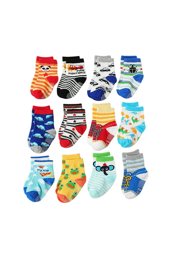 Toddler Socks Cute Cotton Boys 12PC Children Socks Comfortable Soft Fashion Cute Cartoon Children Floor Socks Back to School Must Haves Red,5-7 Years