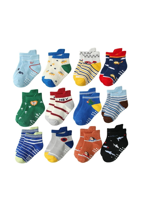 Toddler Summer Socks Boy 12PC Children Socks Comfortable Soft Fashion Cute Cartoon Children Floor Socks Back to School Must Haves Red,0-1 Years