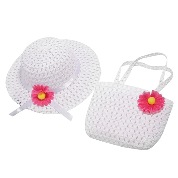 Zanarzt Toddler Sun Hat Little Girl Straw Hat UPF 50 Kids Summer Beach Hats Toddler Girl Cute Floppy Bowknot Bucket Hats with Straw Bag White,1-8 Years