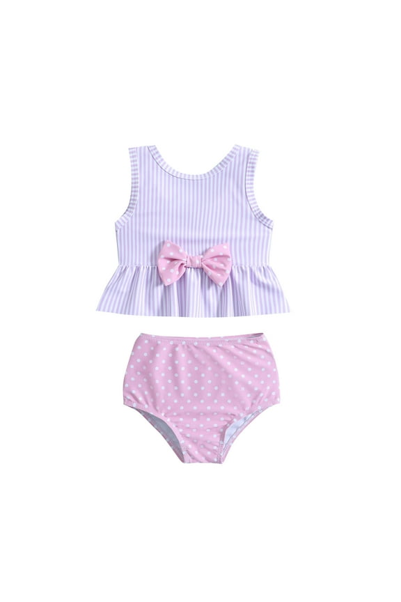 Toddler Swimsuit Girl Baby Swimsuit Toddler Girl Bathing Suit Summer Stripe Tankini Set Beach Two Piece Swim Wear Purple,6-12 Months