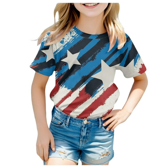Zanarzt Toddler T Shirts Girls Kids Striped Shirts Short Sleeve Boy Girls July 4th Patriotic Tee Top Khaki,10-11 Years