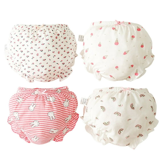 Zanarzt Toddler Underwear Girls 4 Pack Baby Pants Unisex Absorbent Cotton Underpants Cute Print Soft Underwear Pink,5-7 Years