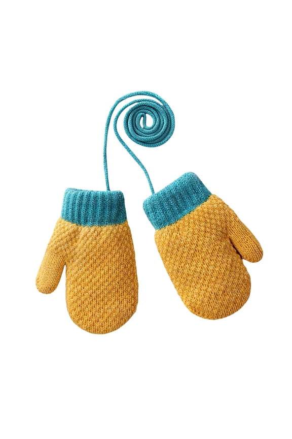 Toddler Waterproof Gloves Toddler Kids Mittens with String Fleece Lined Winter Warm Knitted Gloves Gloves Cold Weather Baby Gloves Yellow,0-4 Years