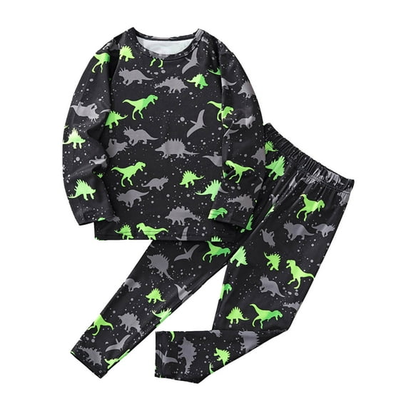 Zanarzt Toddler Winter Clothes Kids Cartoon Dinosaur Print Casual Long Sleeve Top and Pants Homewear Set Green,3-4 Years
