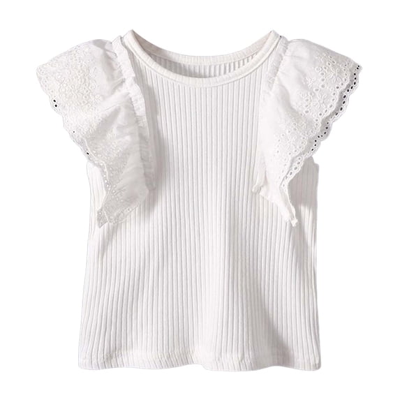 Zanarzt Trendy Tops Toddler Girls Shirt Baby Girl Blouse Solid Color Short Sleeve T-Shirt Casual Cotton Tee Plain Top White,6-7 Years