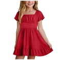 thumbnail image 1 of Zanarzt Vacation Dress Girls Summer Dresses Square Neck Short Sleeve Backless Ruffle A-Line Party Mini Dress Red,10-11 Years, 1 of 5