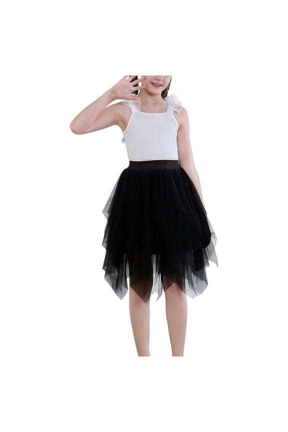 Vacation Dresses Girls Tutu Dress Summer Sleeveless Backless Princess Birthday Party Dresses Ruffle Tulle Sundress Black,5-6 Years