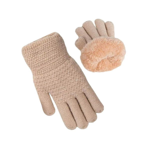 Zanarzt Warming Gloves Winter Gloves for Boys Girls Kids Warm Knit Thermal Knitted Gloves Wool Fleece Lined Mittens for Cold Weather Khaki,5-10 Years