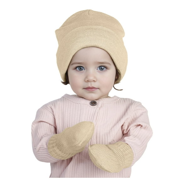 Zanarzt Winter Hats for Girls Toddler Girls Boys Winter Hats Boys Soft Baby Caps Kids Knit Winter Hats with Glvoes Beige,3-24 Months
