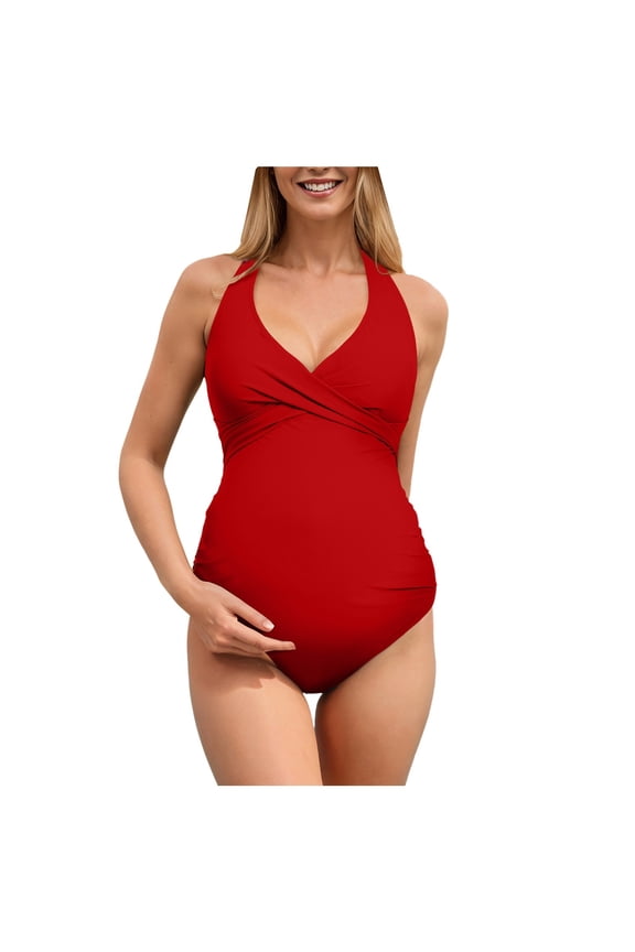 Womens Swimsuits One Piece Pregnant Women's Solid Color Split Swimsuit Bikini Swimwear Women's Swimsuit Red,XL