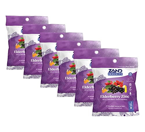 Zand, Elderberry Zinc, Sweet Elderberry, 15 Throat Lozenges, 6 Pack ...