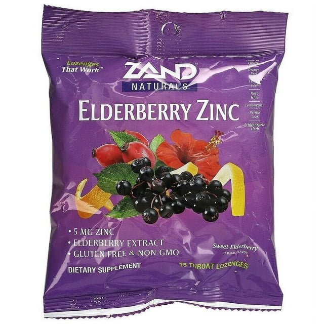 Zand, Elderberry Zinc, Sweet Elderberry, 15 Throat Lozenges Pack of 2