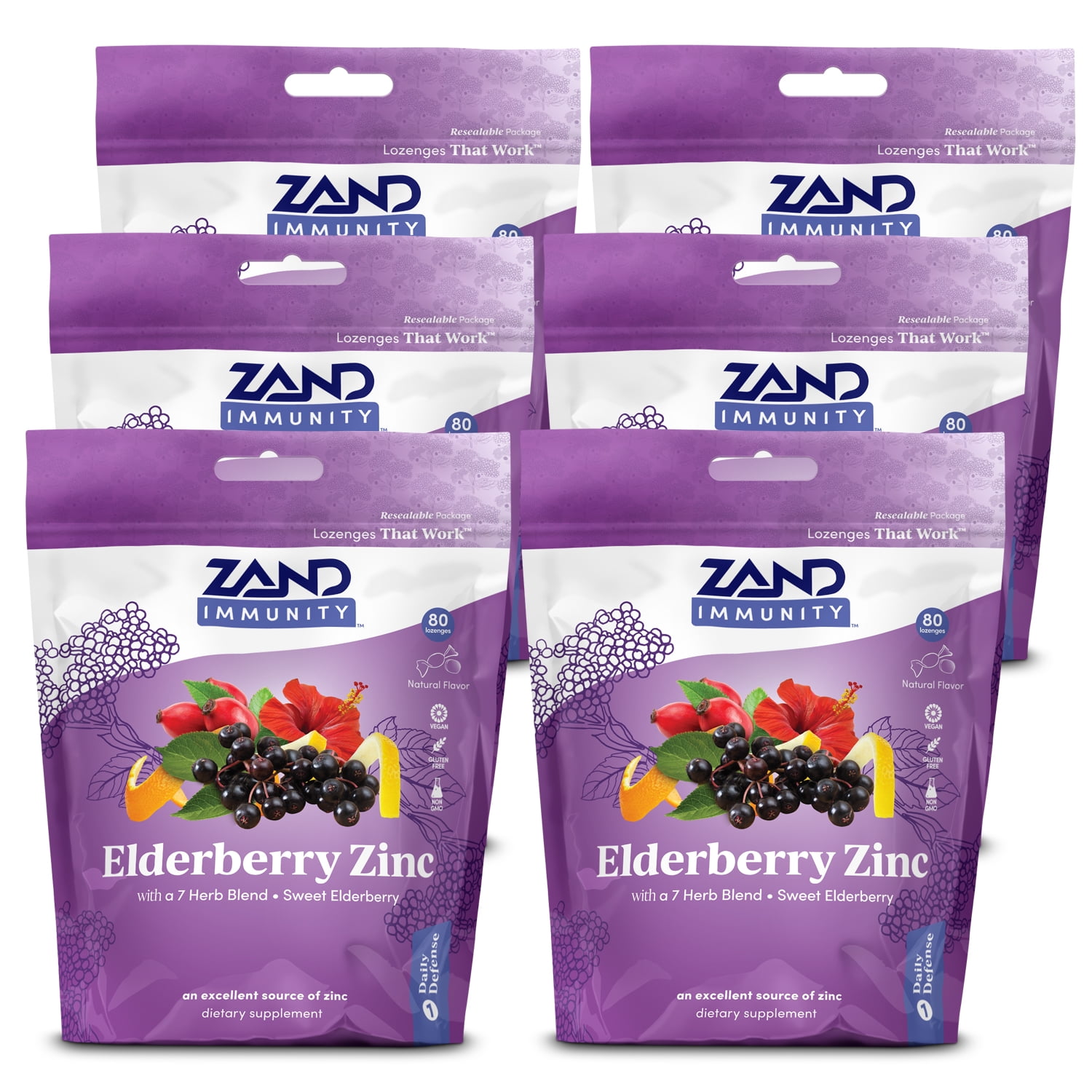 Zand HerbaLozenge Elderberry Zinc Lozenges for Dry Throats, No