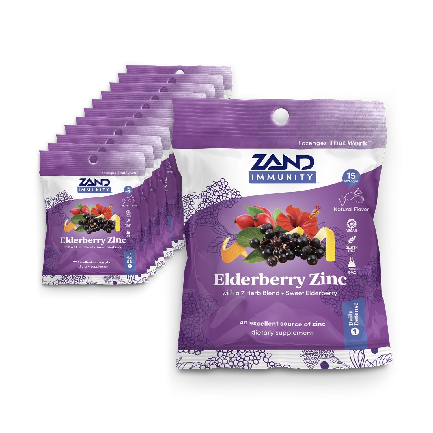 Zand HerbaLozenge Elderberry Zinc Lozenges for Dry Throats, No