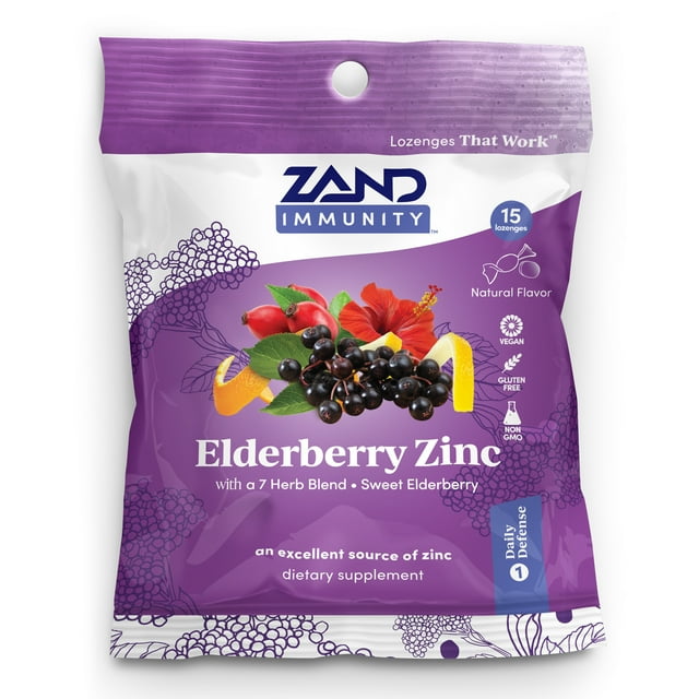 Zand HerbaLozenge Elderberry Zinc Lozenges for Dry Throats, No