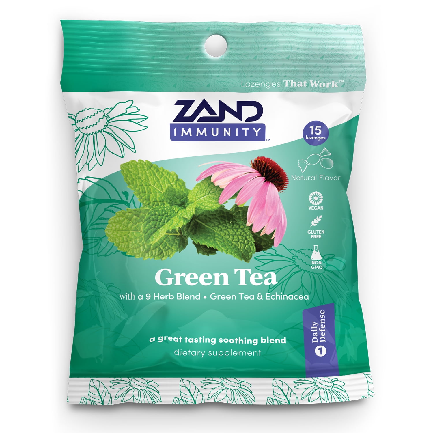 Zand Immunity Green Tea HerbaLozenge Throat Drops w/ Echinacea