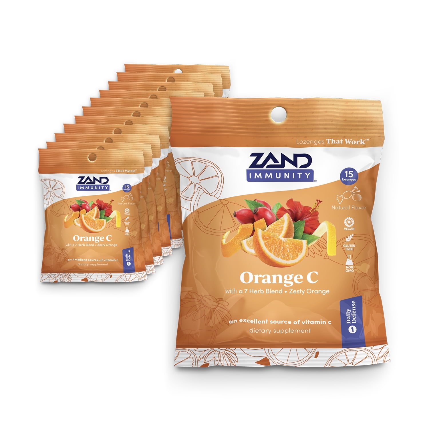 Zand Immunity Boost Orange C HerbaLozenge Vitamin C Throat Drops w