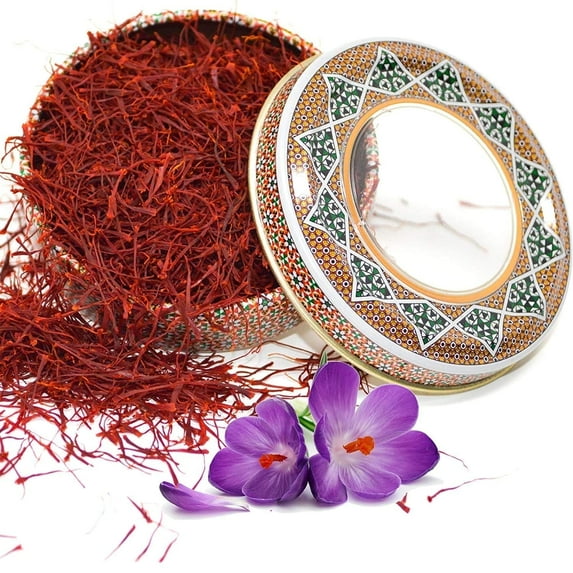 Zand Saffron Threads 2g Premium Grade 1 Saffron Spice for Cooking Basmati Rice, Paella, Risotto and More in Decorative Airtight Tin with Window Lid