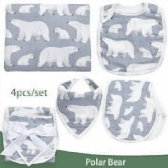 ZandH Global Polar Bear Baby Bamboo Cotton Muslin Swaddle Blanket, Bib, Burp Cloth, Bandana Bib Set. Soft, Lightweight and Breathable. Swaddle, Nursing Cover, Playmat and Stroller Cover