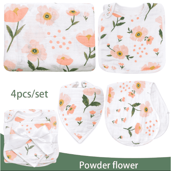 ZandH Global Powder Rose Baby Bamboo Cotton Muslin Swaddle Blanket, Bib, Burp Cloth, Bandana Bib Set. Soft, Lightweight and Breathable. Swaddle, Nursing Cover, Playmat and Stroller Cover