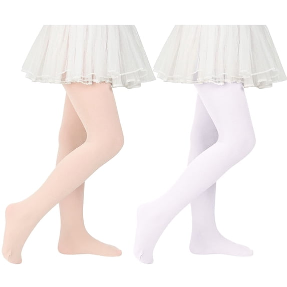 Zando 2 Pack Ballet Tights for Girls 4-6 Ultra Soft Pro Footed Dance Leggings School Uniform Opaque Stockings Girls White Ballet Pink 9-14