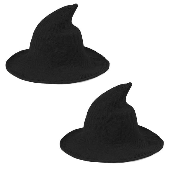 Zando 2 Pack Black Witch Hats for Women Wool Halloween Wizard Hat for Cosplay Costume Party Black