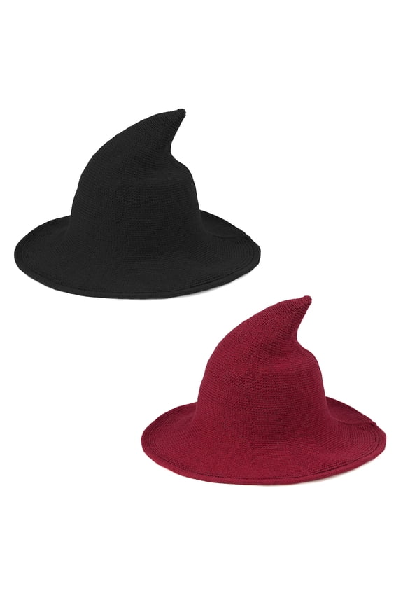 2 Pack Halloween Witches Hats for Women Modern Wool Witch Hat for Masquerade Costume Party Black Red