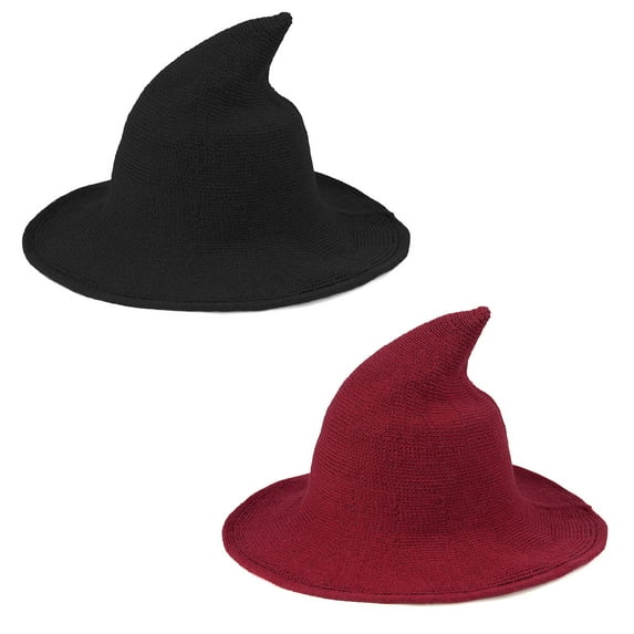 Zando 2 Pack Halloween Witches Hats for Women Modern Wool Witch Hat for Masquerade Costume Party Black Red