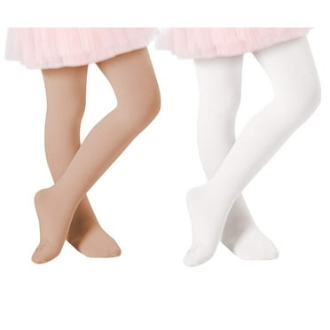 Zando 2 Pack Toddler Girls Tights 4t Ultra Soft Pro Footed Tights for Baby Girls Uniform Leggings for Girls Stockings Nude White 3-6