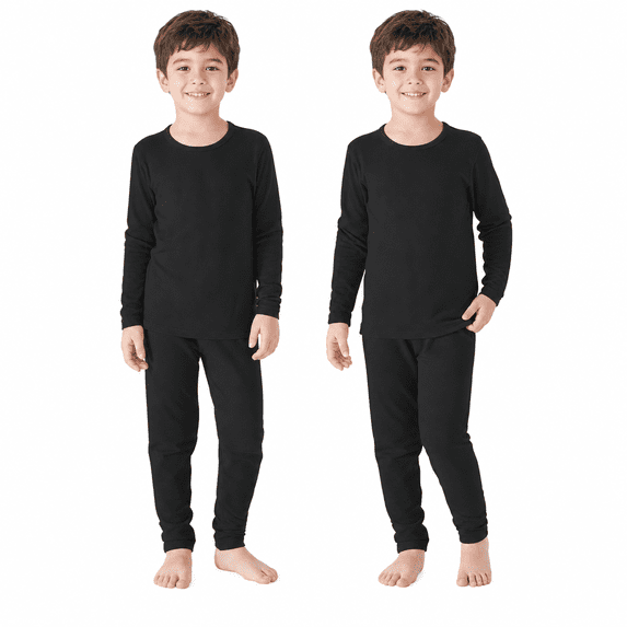 Zando 2 Pack Toddler Thermal Set for Girls Boys Soft Toddler Thermal Underwear Winter Toddler Long Johns Warm Baby Girl Leggings & Shirts Black & Black 90