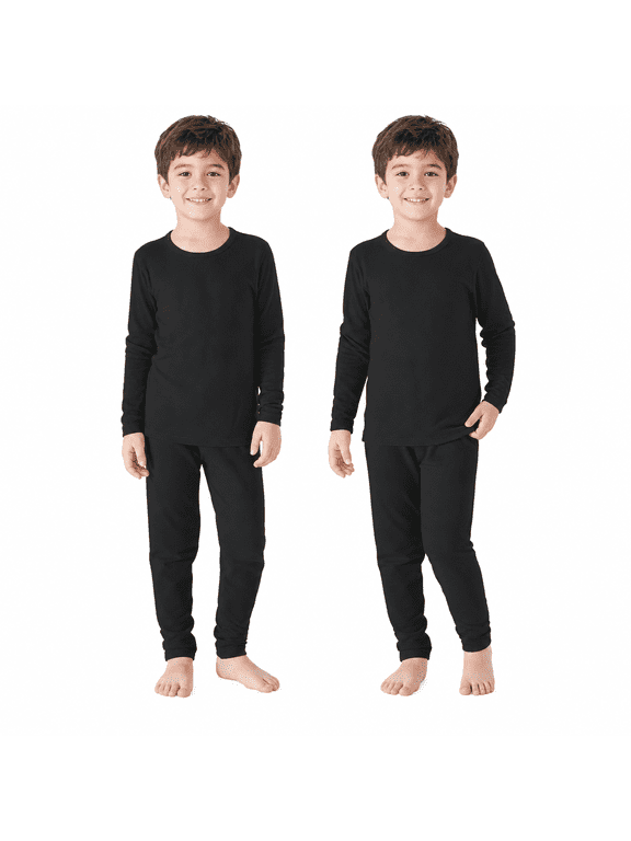 2 Pack Toddler Thermal Set for Girls Boys Soft Toddler Thermal Underwear Winter Toddler Long Johns Warm Baby Girl Leggings & Shirts Black & Black 90