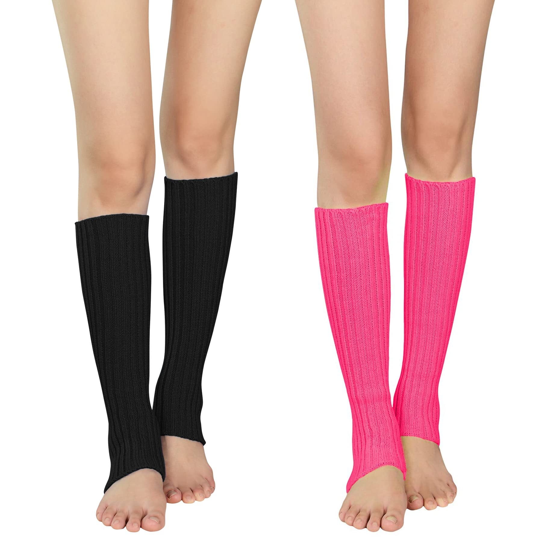 Zando Hot Pink Leg Warmers for Women 80s Ribbed Knit Knee Warmer