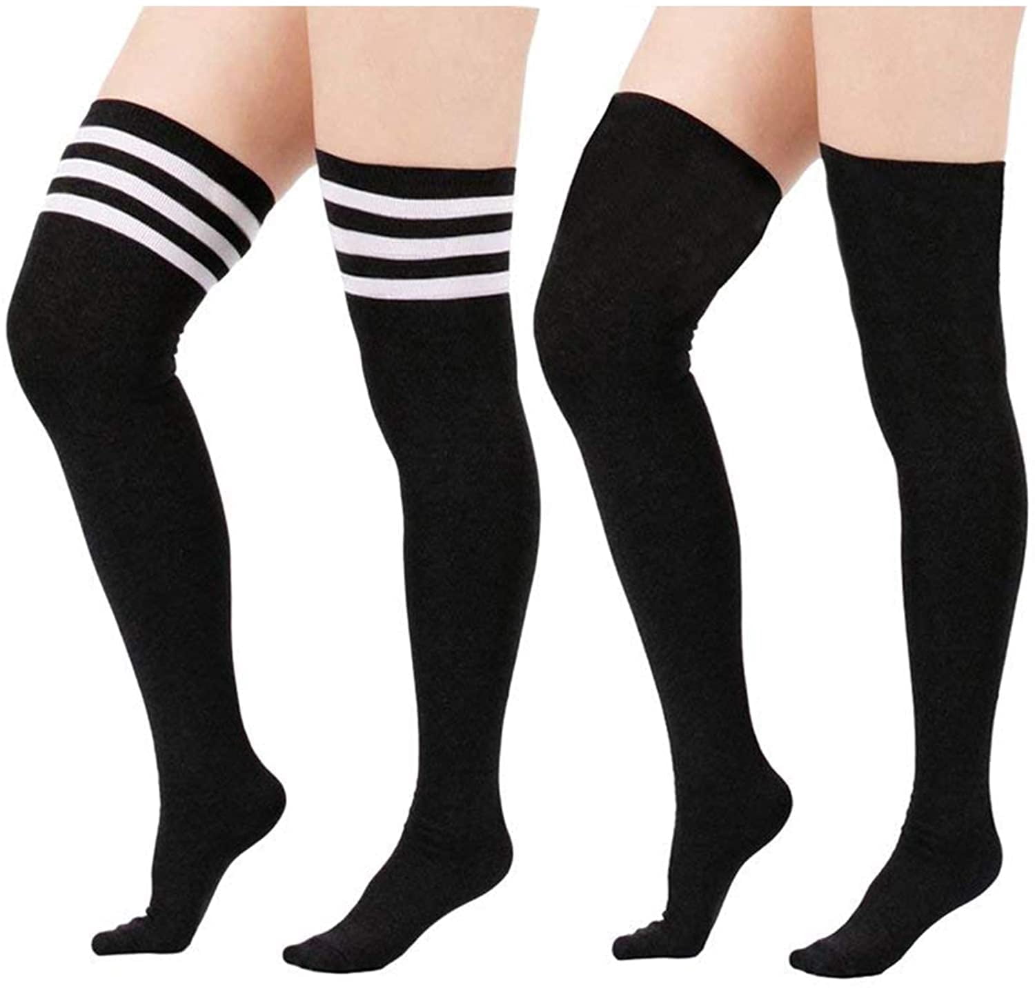 Zando 2 Pairs Women Plus Size Thigh High Stockings Thin Over the Knee ...