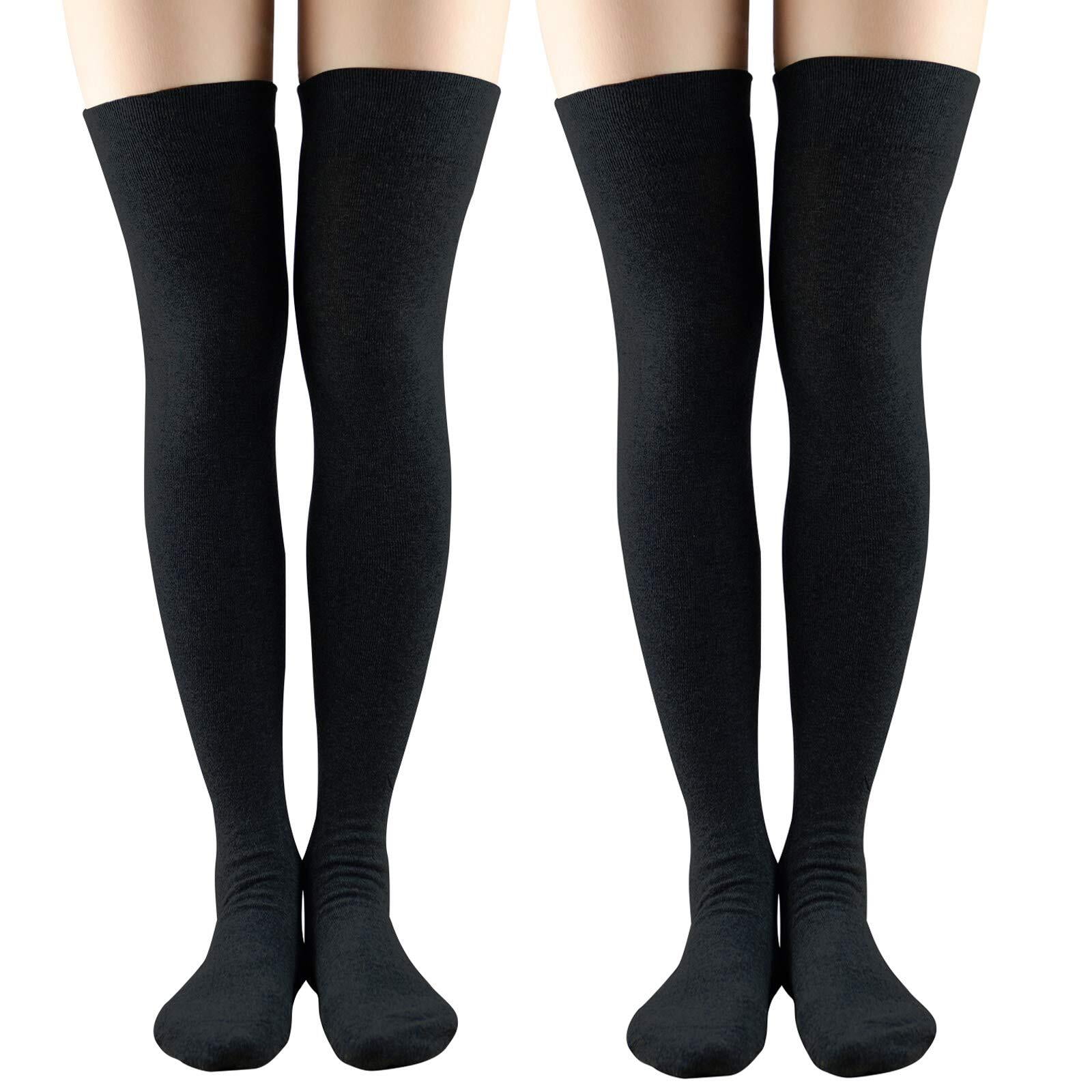 Zando 2 Pairs Womens Long Socks Cotton Thigh High Socks for Women