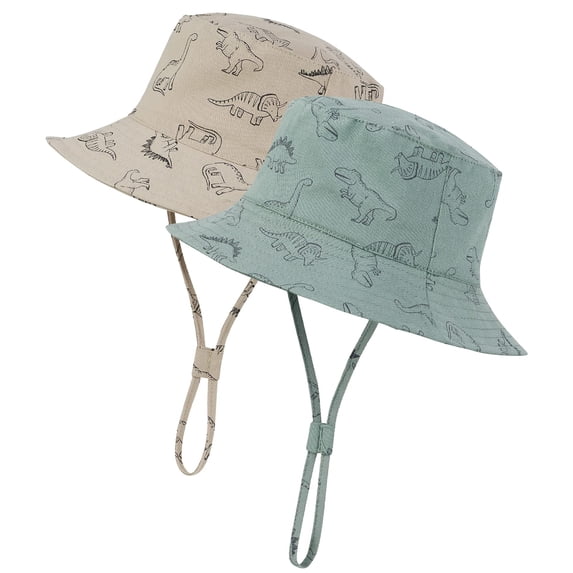 Zando 2 Pcs Baby Sun Hat Wide Brim UPF 50+ Sun Protection Hats for Toddlers Sombrero Bucket Hat Adjustable for Baby Boys and Grils 2 Pack Dinosaur Green Dinosaur Khaki 6-12 Months
