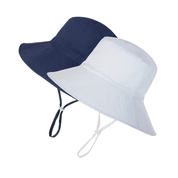 Zando 2 Pcs Baby Sun Hat Wide Brim UPF 50  Sun Protection Hats for Toddlers Sombrero Bucket Hat Adjustable for Baby Boys and Grils 2 Pack Navy White 3-6 Months