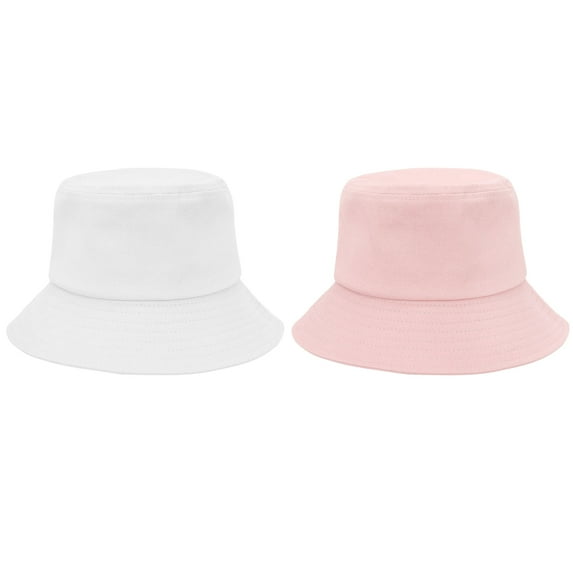 Zando 2 Pcs Cotton Kids Sun Hats Wide Brim UV Protection Toddler Sun Hat Summer Beach Toddler Bucket Hat for Boys Girls Outdoor White & Pink 2-7 Years