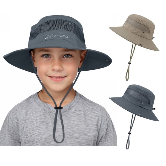 Zando 2 Pcs Kids Sun Hats Outdoor Wide Brim Fishing Hat for Kids Sun Protection Kids Bucket Hat for Camping Hiking