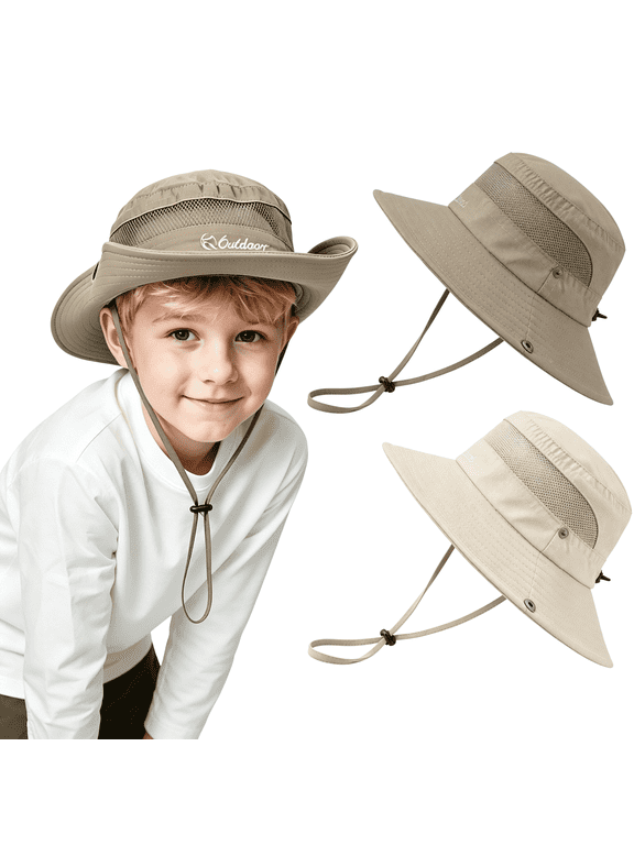 2 Pcs Kids Sun Hats Outdoor Wide Brim Fishing Hat for Kids Sun Protection Kids Bucket Hat for Camping Hiking