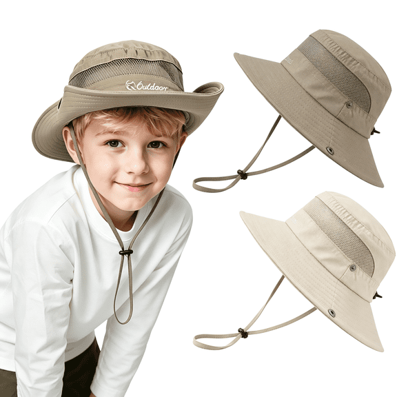 Zando 2 Pcs Kids Sun Hats Outdoor Wide Brim Fishing Hat for Kids Sun Protection Kids Bucket Hat for Camping Hiking