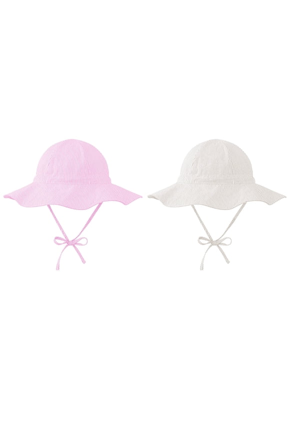 2 Pcs Sun Protection Baby Sun Hat Sun Protection Toddler Sun Hat Beach Hat Wide Brim Newborn Sun Hat Adjustable 2 Pack Pink & Beige 3-6 Months