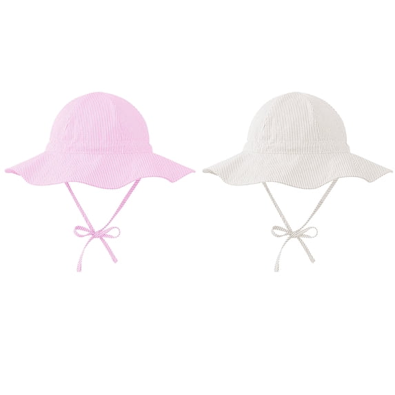 Zando 2 Pcs Sun Protection Baby Sun Hat Sun Protection Toddler Sun Hat Beach Hat Wide Brim Newborn Sun Hat Adjustable 2 Pack Pink & Beige 6-12 Months