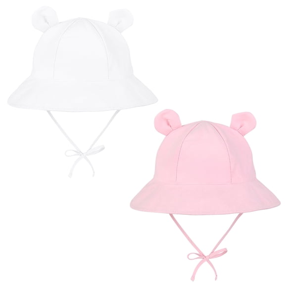 Zando 2 Pieces Baby Sun Hat UPF 50+ Baby Bucket Hat for Boys Girls Wide Brim Sun Protection Toddler Sun Hat 2 Pack Light Pink & White 12-24Months
