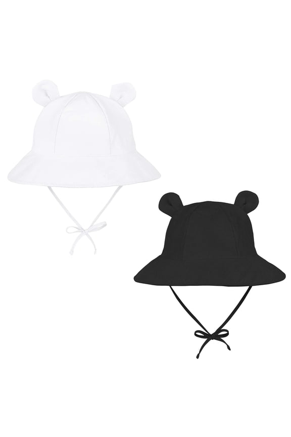 2 Pieces Baby Sun Hats 0-6 months Wide Brim Baby Bucket Hat Sun Protection Cute Newborn Sun Hat for Baby Boys Girls 2 Pack Black & White 0-6Months