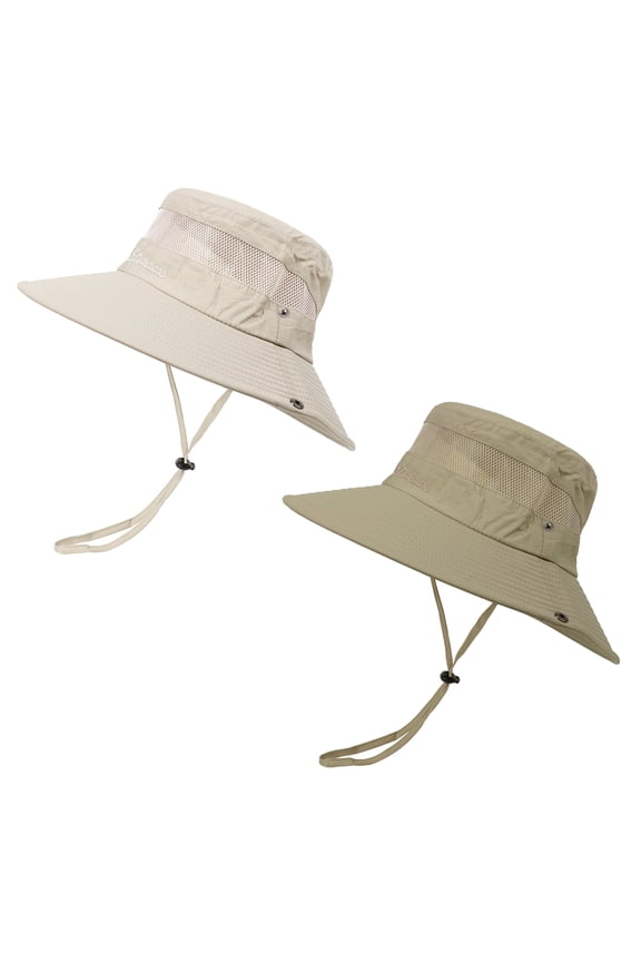 2 Pieces Fishing Hat for Men Wide Brim Womens Sun Hats Packable Bucket Hat for Summer Climbing Outdoor Activies Khaki & Beige
