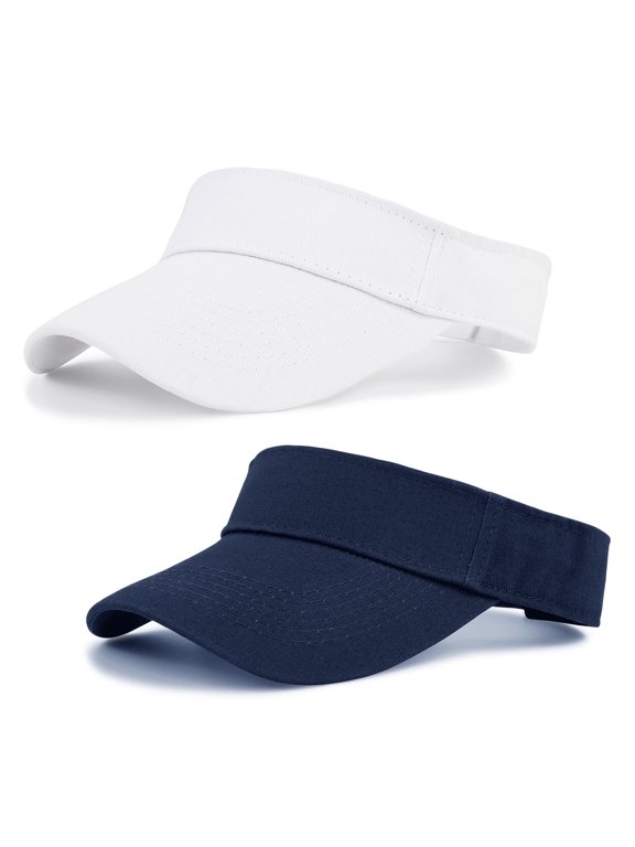 2 Pack Sports Sun Visor Men Women Sweat‑Wicking Quick Dry Tennis Golf Hats Empty Top Lightweight Sun Cap White & Navy Blue