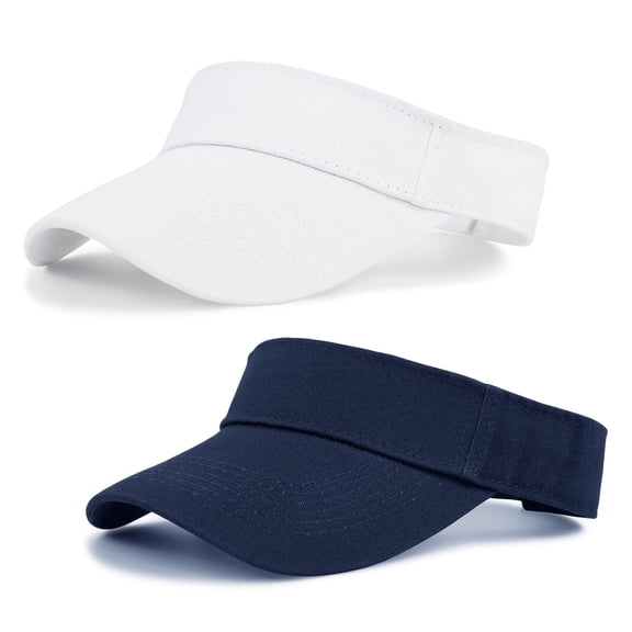 Zando 2 Pack Sports Sun Visor Men Women SweatWicking Quick Dry Tennis Golf Hats Empty Top Lightweight Sun Cap White & Navy Blue