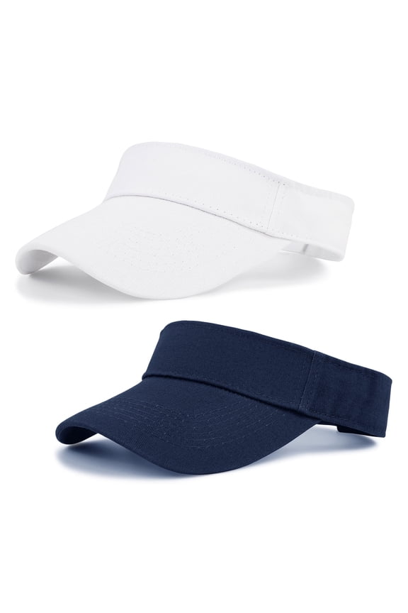 2 Pack Sports Sun Visor Men Women Sweat‑Wicking Quick Dry Tennis Golf Hats Empty Top Lightweight Sun Cap White & Navy Blue