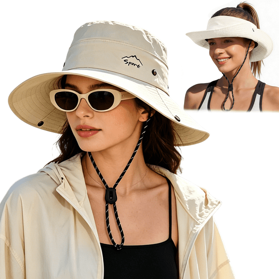 Zando 2-in-1 Sun Hats for Women 2026 UPF50+ Waterproof Foldable Bucket Hat with Zip-Off Wide Brim for Fishing Hiking Beige